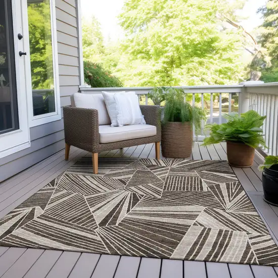 Brown And Beige Geometric Washable Indoor Outdoor Area Rug Photo 9
