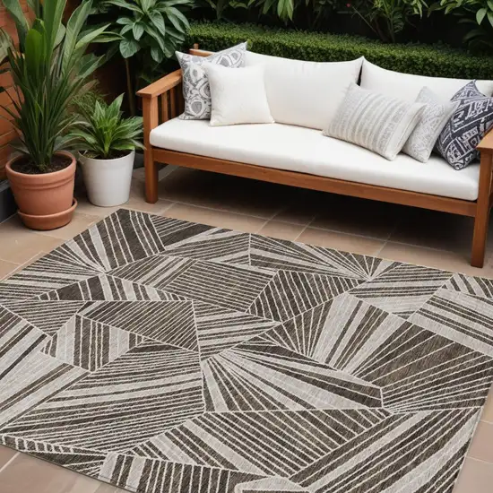 Brown And Beige Geometric Washable Indoor Outdoor Area Rug Photo 1