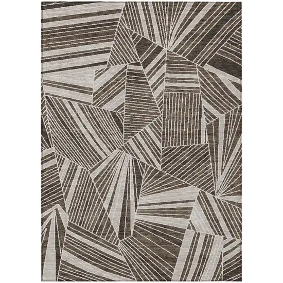 Brown And Beige Geometric Washable Indoor Outdoor Area Rug Photo 2