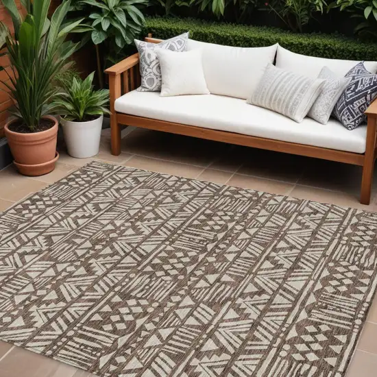 Brown And Beige Southwestern Washable Indoor Outdoor Area Rug Photo 1