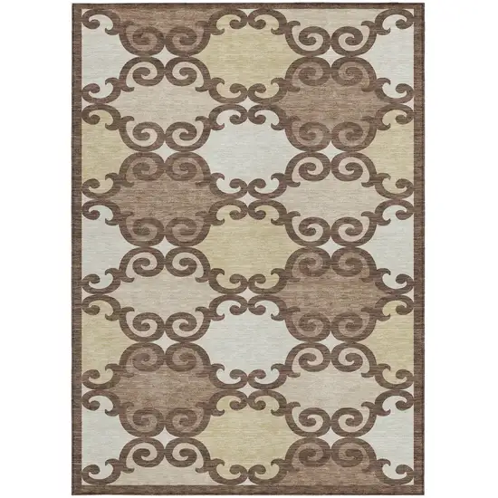 Brown And Beige Trellis Washable Indoor Outdoor Area Rug Photo 6