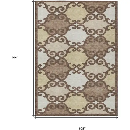 Brown And Beige Trellis Washable Indoor Outdoor Area Rug Photo 3