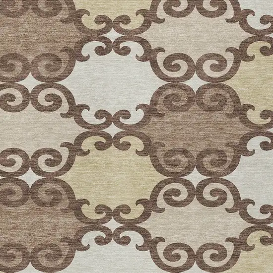 Brown And Beige Trellis Washable Indoor Outdoor Area Rug Photo 6