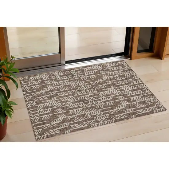 Brown And Beige Tribal Washable Indoor Outdoor Area Rug Photo 1