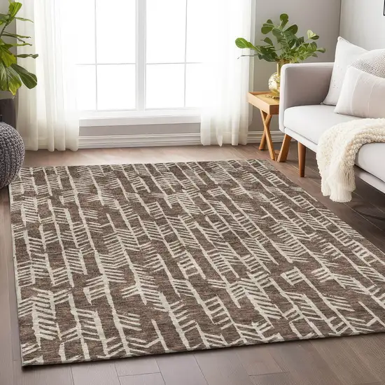 Brown And Beige Tribal Washable Indoor Outdoor Area Rug Photo 9