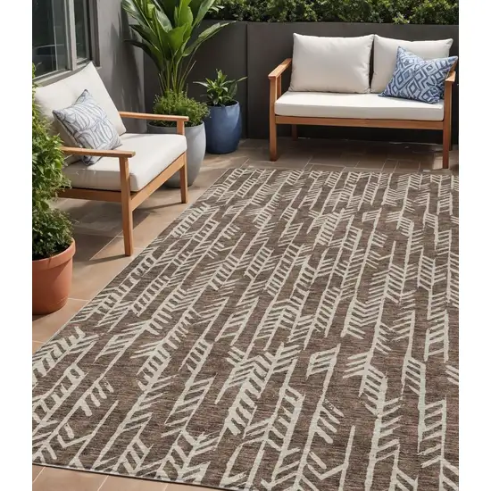 Brown And Beige Tribal Washable Indoor Outdoor Area Rug Photo 1
