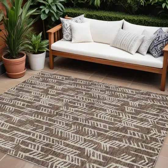 Brown And Beige Tribal Washable Indoor Outdoor Area Rug Photo 1