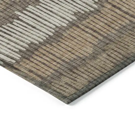 Brown And Dark Green Striped Washable Indoor Outdoor Area Rug Photo 5