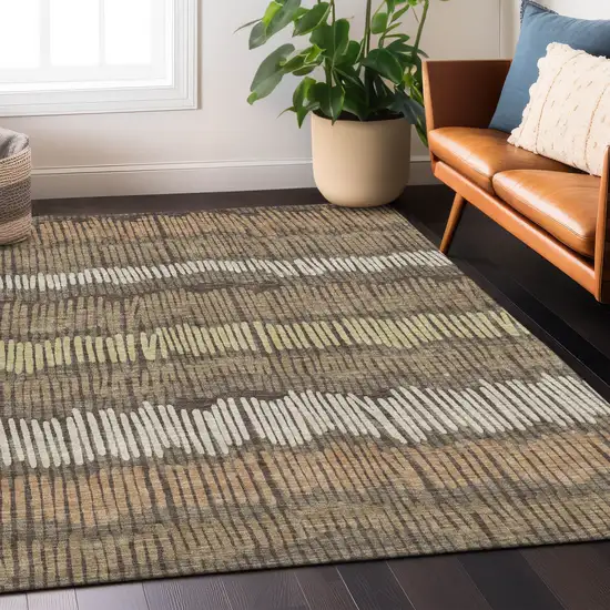 Brown And Dark Green Striped Washable Indoor Outdoor Area Rug Photo 9