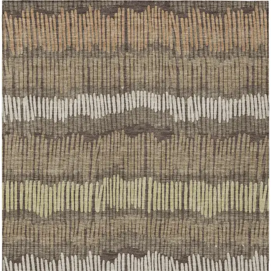 Brown And Dark Green Striped Washable Indoor Outdoor Area Rug Photo 6