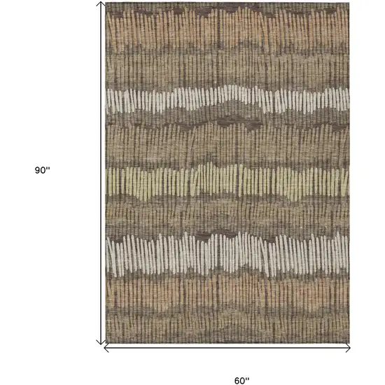 Brown And Dark Green Striped Washable Indoor Outdoor Area Rug Photo 3