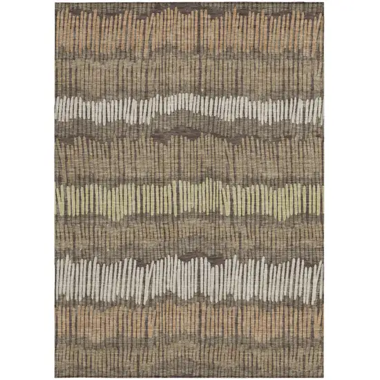 Brown And Dark Green Striped Washable Indoor Outdoor Area Rug Photo 7
