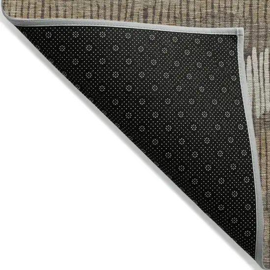 Brown And Dark Green Striped Washable Indoor Outdoor Area Rug Photo 4