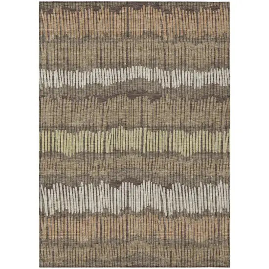 Brown And Dark Green Striped Washable Indoor Outdoor Area Rug Photo 2