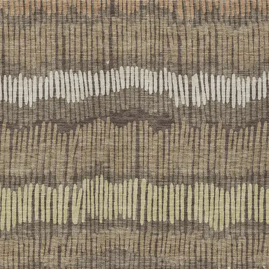 Brown And Dark Green Striped Washable Indoor Outdoor Area Rug Photo 6