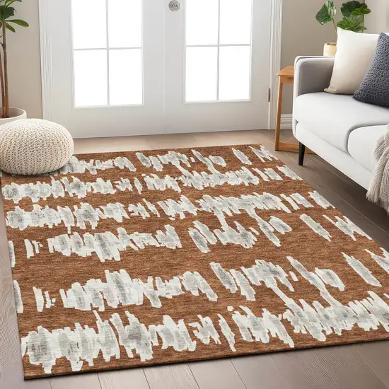 Brown And Gray Striped Washable Indoor Outdoor Area Rug Photo 9