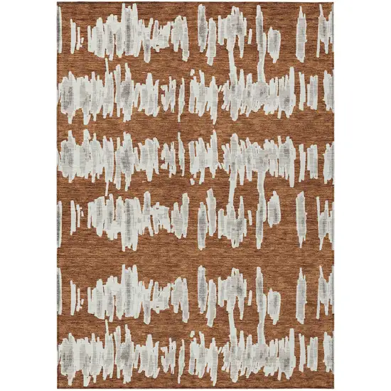 Brown And Gray Striped Washable Indoor Outdoor Area Rug Photo 2