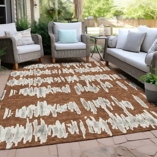 Brown And Gray Striped Washable Indoor Outdoor Area Rug Photo 8