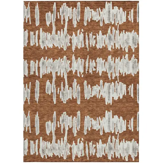 Brown And Gray Striped Washable Indoor Outdoor Area Rug Photo 7