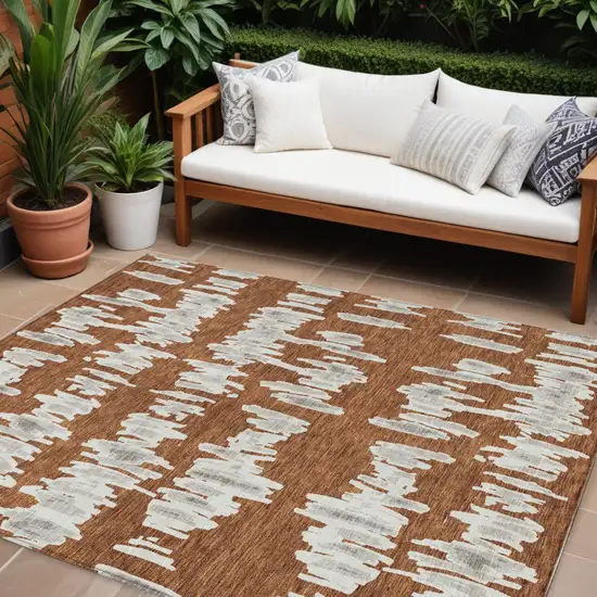 Brown And Gray Striped Washable Indoor Outdoor Area Rug Photo 1