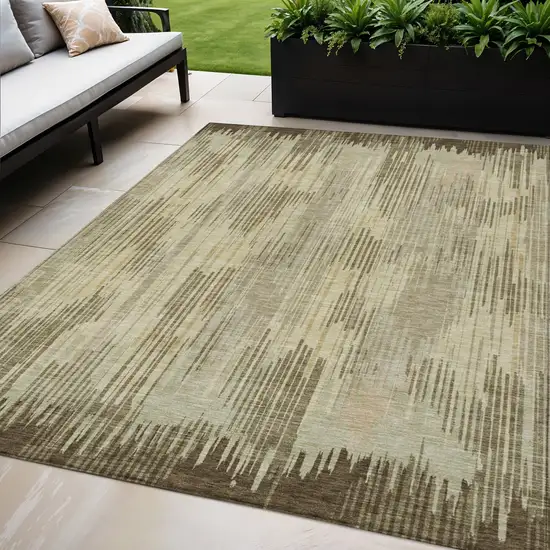 Brown And Green Striped Washable Indoor Outdoor Area Rug Photo 1