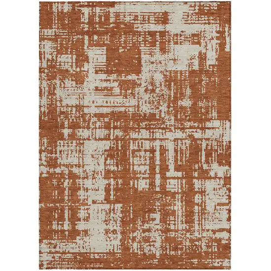 Brown And Ivory Abstract Washable Indoor Outdoor Area Rug Photo 6