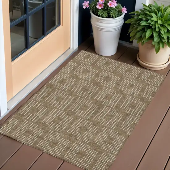 Brown And Ivory Geometric Washable Indoor Outdoor Area Rug Photo 1