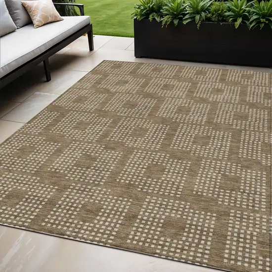 Brown And Ivory Geometric Washable Indoor Outdoor Area Rug Photo 1