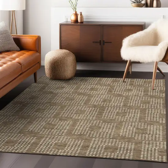 Brown And Ivory Geometric Washable Indoor Outdoor Area Rug Photo 9