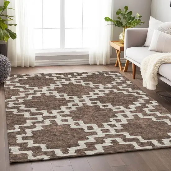 Brown And Ivory Geometric Washable Indoor Outdoor Area Rug Photo 8
