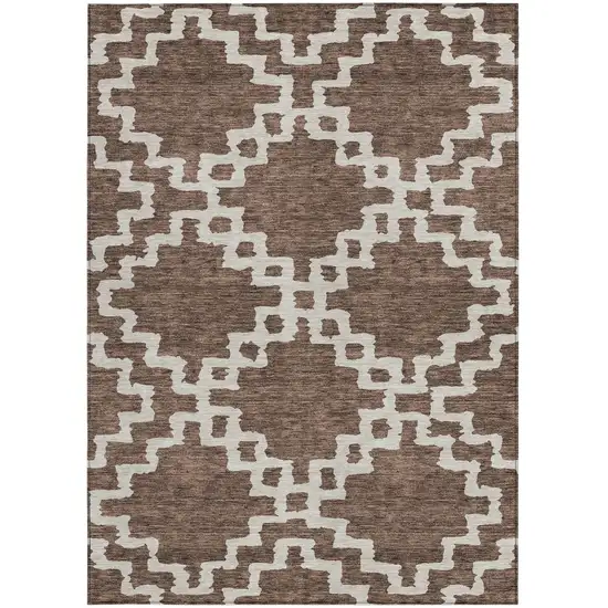 Brown And Ivory Geometric Washable Indoor Outdoor Area Rug Photo 6
