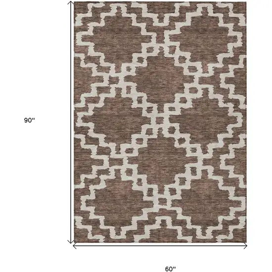 Brown And Ivory Geometric Washable Indoor Outdoor Area Rug Photo 3