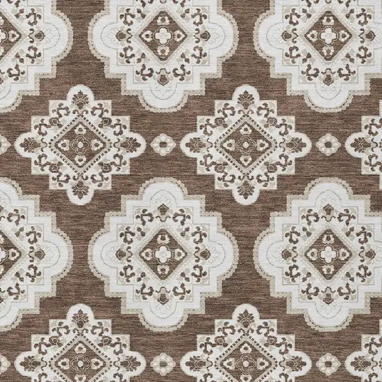 Brown And Ivory Medallion Washable Indoor Outdoor Area Rug Photo 6