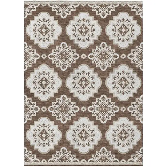 Brown And Ivory Medallion Washable Indoor Outdoor Area Rug Photo 2