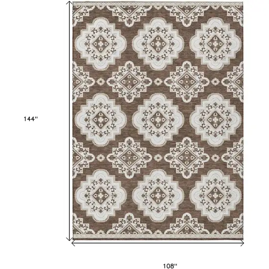 Brown And Ivory Medallion Washable Indoor Outdoor Area Rug Photo 3