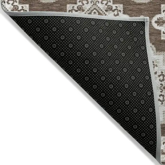 Brown And Ivory Medallion Washable Indoor Outdoor Area Rug Photo 4