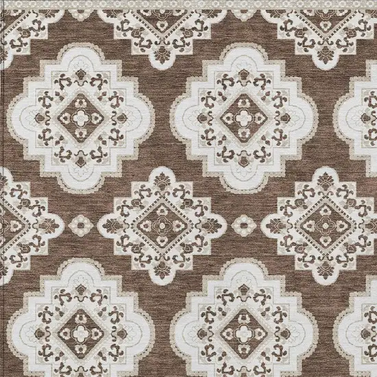 Brown And Ivory Medallion Washable Indoor Outdoor Area Rug Photo 6