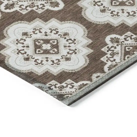 Brown And Ivory Medallion Washable Indoor Outdoor Area Rug Photo 5