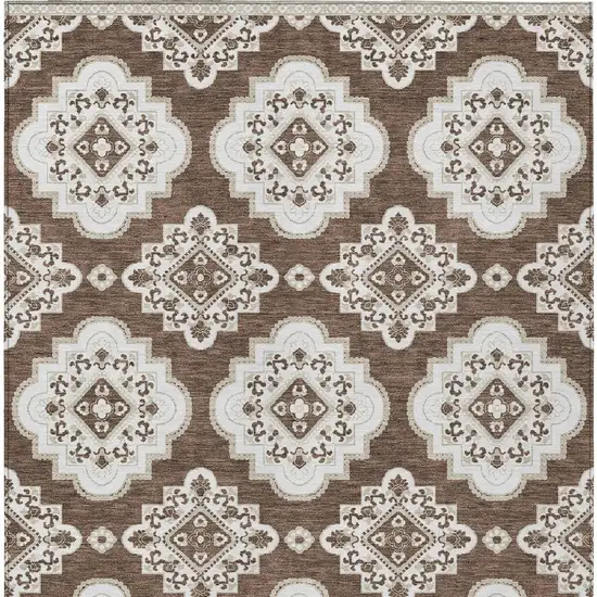 Brown And Ivory Medallion Washable Indoor Outdoor Area Rug Photo 6