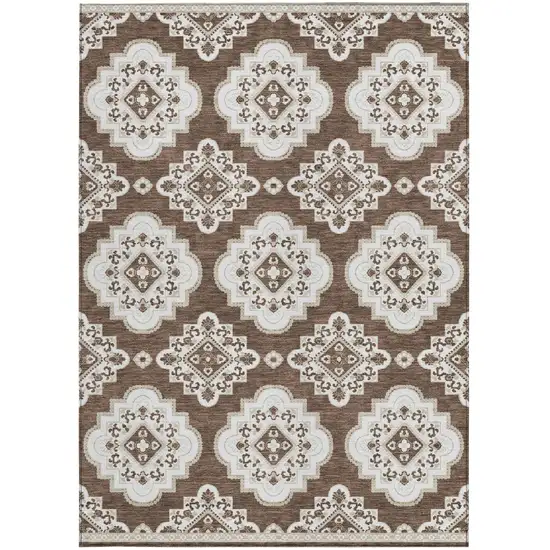 Brown And Ivory Medallion Washable Indoor Outdoor Area Rug Photo 7