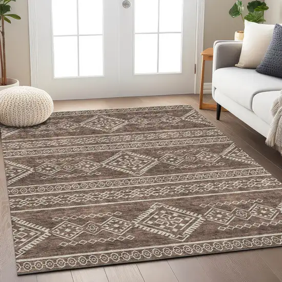 Brown And Ivory Southwestern Washable Indoor Outdoor Area Rug Photo 9