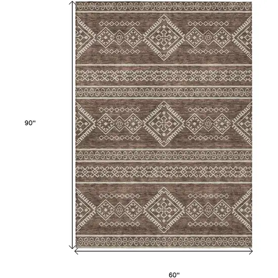 Brown And Ivory Southwestern Washable Indoor Outdoor Area Rug Photo 3