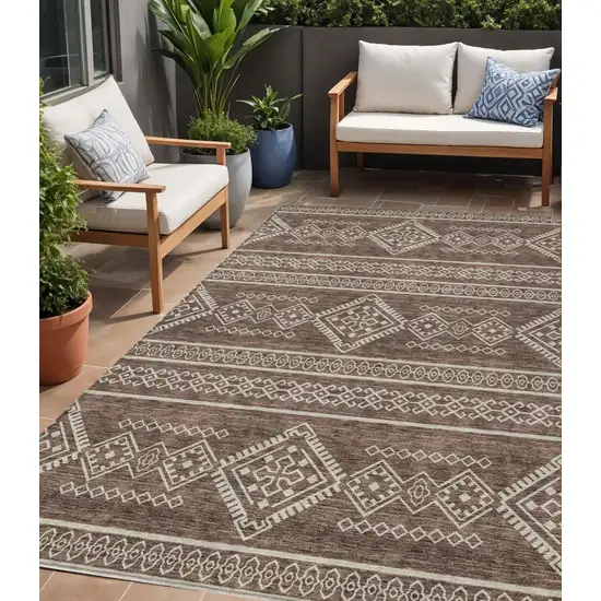 Brown And Ivory Southwestern Washable Indoor Outdoor Area Rug Photo 1