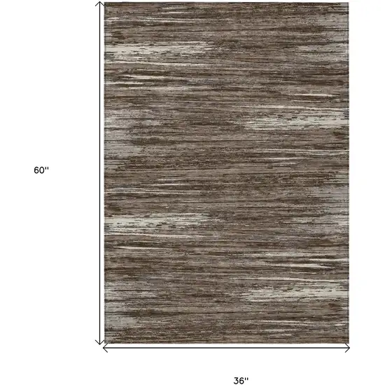 Brown And Ivory Striped Washable Indoor Outdoor Area Rug Photo 3