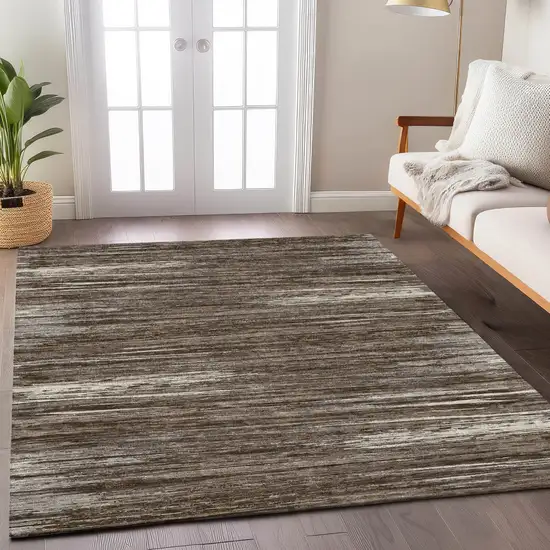 Brown And Ivory Striped Washable Indoor Outdoor Area Rug Photo 9