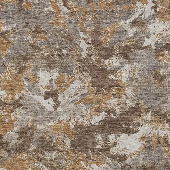 Brown Beige And Gray Floral Washable Indoor Outdoor Area Rug Photo 7