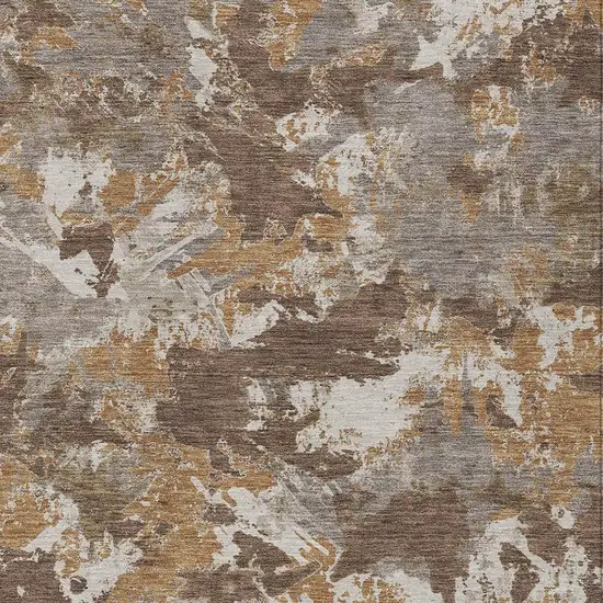 Brown Beige And Gray Floral Washable Indoor Outdoor Area Rug Photo 7