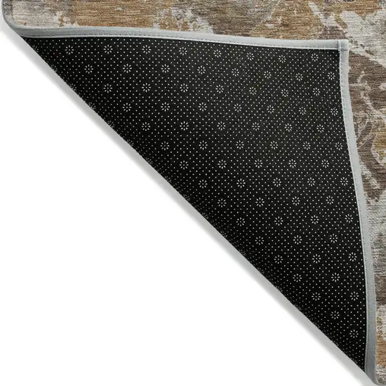 Brown Beige And Gray Floral Washable Indoor Outdoor Area Rug Photo 4