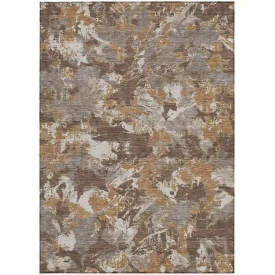 Brown Beige And Gray Floral Washable Indoor Outdoor Area Rug Photo 7