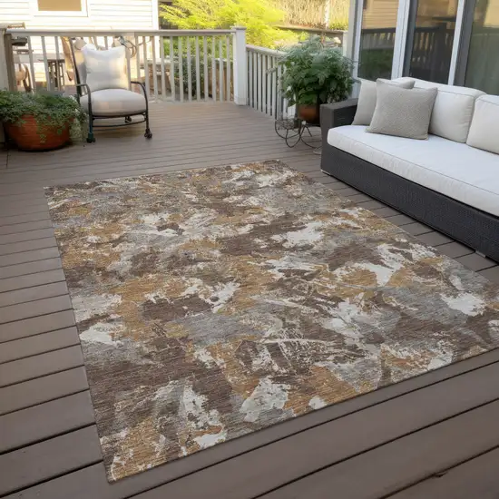 Brown Beige And Gray Floral Washable Indoor Outdoor Area Rug Photo 8
